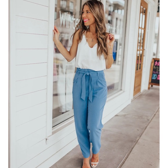 H&M Blue Paper Bag Waist‎ Pants - Picture 2 of 10